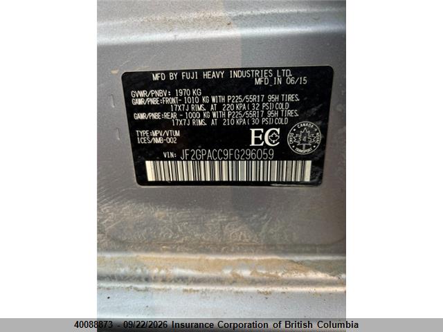 Продаж на аукціоні авто 2015 Subaru Xv Crosstrek 2.0 Premium, vin: JF2GPACC9FG296059, номер лоту: 40088873