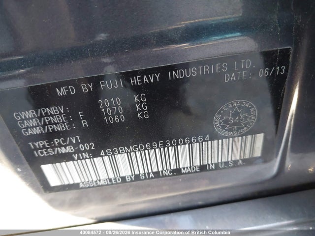 Subaru Legacy 2.5i Premium 2014 4S3BMGD69E3006664 Image 9