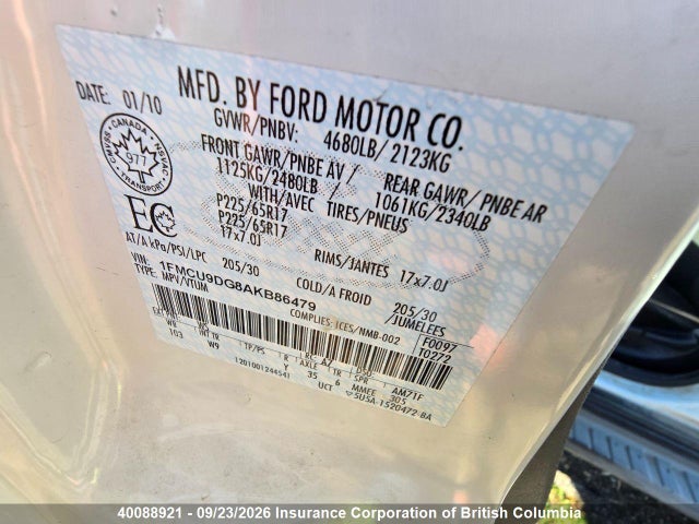 Aukcja sprzedaży 2010 Ford Escape Xlt, vin: 1FMCU9DG8AKB86479, numer aukcji: 40088921