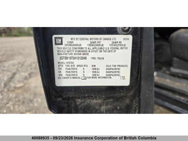Aukcja sprzedaży 2004 Gmc New Sierra K1500, vin: 2GTEK19T941312248, numer aukcji: 40088935