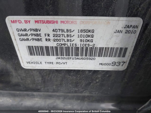 Продажа на аукционе авто 2010 Mitsubishi Lancer Es/es Sport, vin: JA32U2FU3AU605920, номер лота: 40088940