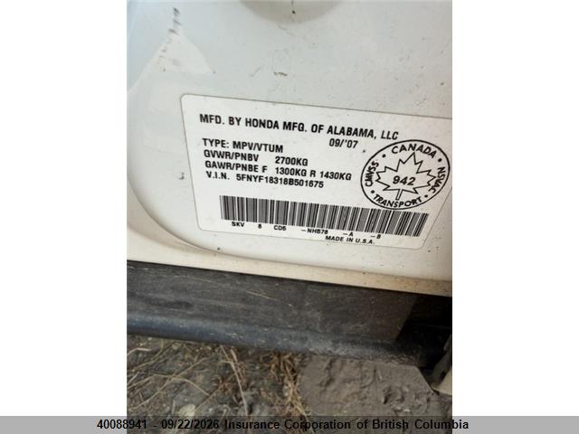 Aukcja sprzedaży 2008 Honda Pilot, vin: 5FNYF18318B501675, numer aukcji: 40088941