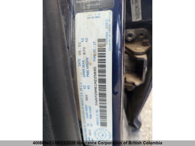 Aukcja sprzedaży 2001 Volkswagen Jetta, vin: 3VWSP29M61M225895, numer aukcji: 40088943