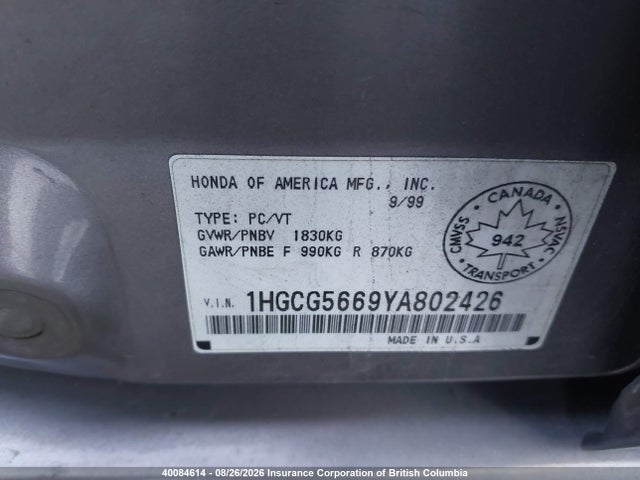 Продажа на аукционе авто 2000 Honda Accord Ex, vin: 1HGCG5669YA802426, номер лота: 40084614