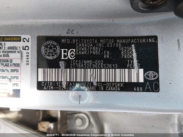 Aukcja sprzedaży 2006 Toyota Corolla Ce/le/s, vin: 2T1BR32E96C653613, numer aukcji: 40084771