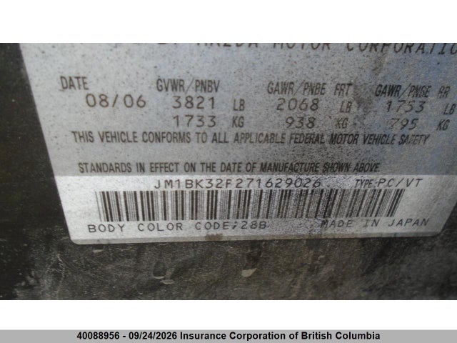 Aukcja sprzedaży 2007 Mazda 3 I, vin: JM1BK32F271629026, numer aukcji: 40088956