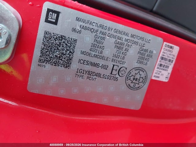 Chevrolet CORVETTE STINGRAY 2020 1G1Y82D48L5103705 Image 9