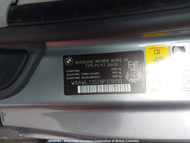 40088964 :رقم المزاد ، WBAWL73579P179110 vin ، 2009 Bmw 3-series مزاد بيع