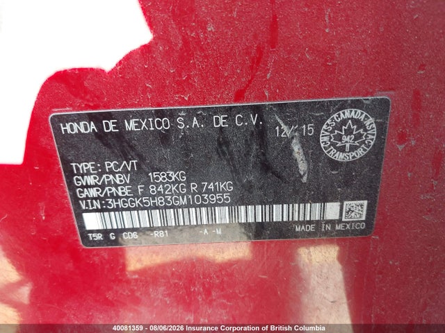 3HGGK5H83GM103955 Honda Fit Ex/exl