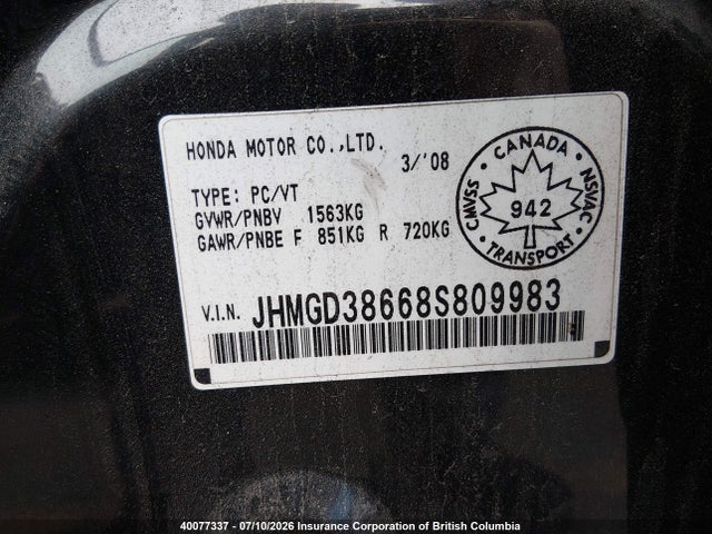 Aukcja sprzedaży 2008 Honda Fit Sport, vin: JHMGD38668S809983, numer aukcji: 40077337