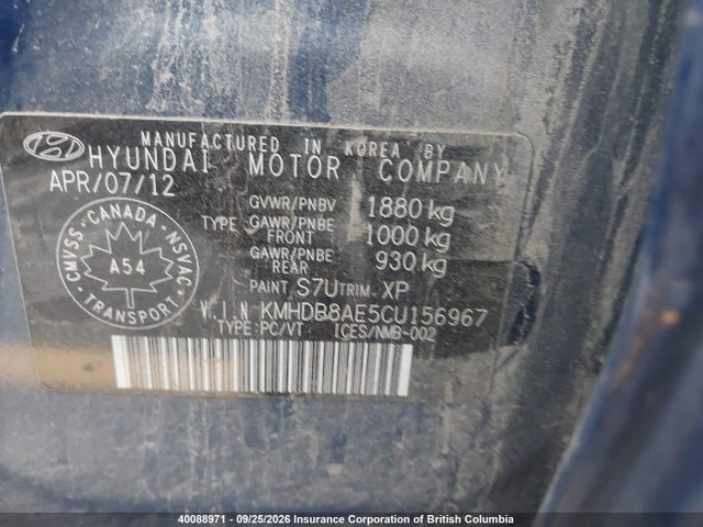 40088971 :رقم المزاد ، KMHDB8AE5CU156967 vin ، 2012 Hyundai Elantra Touring Gls مزاد بيع