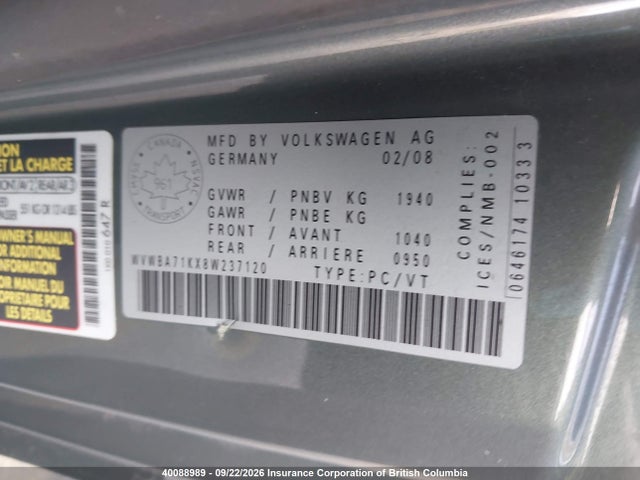 Aukcja sprzedaży 2008 Volkswagen Rabbit, vin: WVWBA71KX8W237120, numer aukcji: 40088989