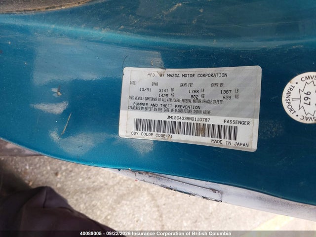 40089005 :رقم المزاد ، JM1EC4339N0110787 vin ، 1992 Mazda Mx-3 Precedia مزاد بيع