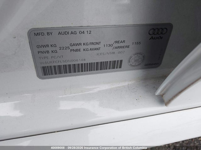 Aukcja sprzedaży 2013 Audi A4, vin: WAUKFCFL5DN006148, numer aukcji: 40089008