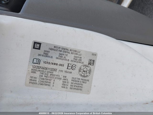 Aukcja sprzedaży 2010 Gmc Savana 2500 Standard, vin: 1GTZGFAA0A1132362, numer aukcji: 40089010