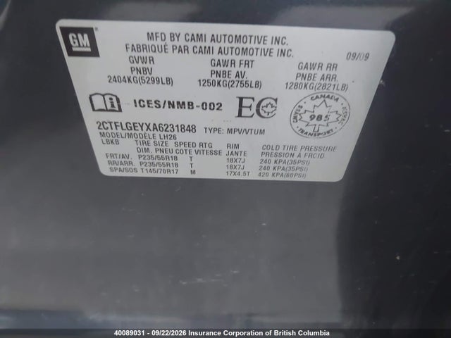 Aukcja sprzedaży 2010 Gmc Terrain Slt, vin: 2CTFLGEYXA6231848, numer aukcji: 40089031