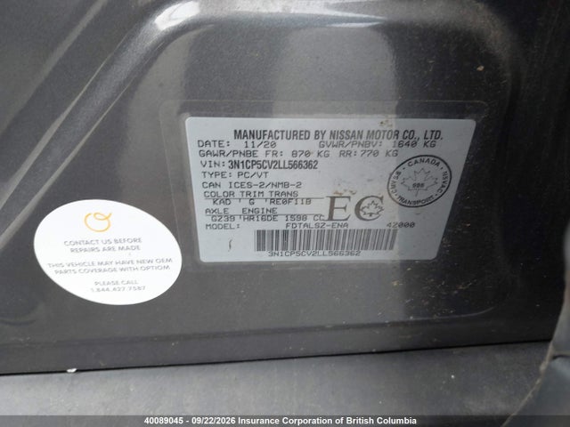 Nissan Kicks 2020 3N1CP5CV2LL566362 Image 9