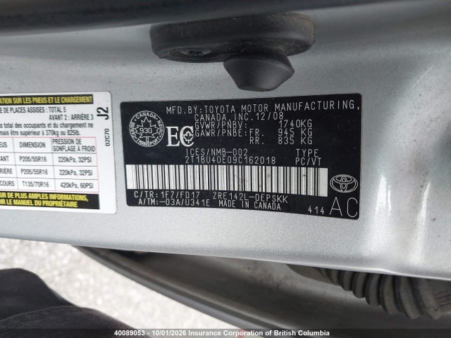 Продаж на аукціоні авто 2009 Toyota Corolla S, vin: 2T1BU40E09C162018, номер лоту: 40089053
