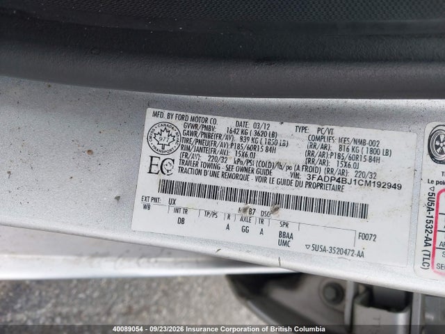 Aukcja sprzedaży 2012 Ford Fiesta Se, vin: 3FADP4BJ1CM192949, numer aukcji: 40089054