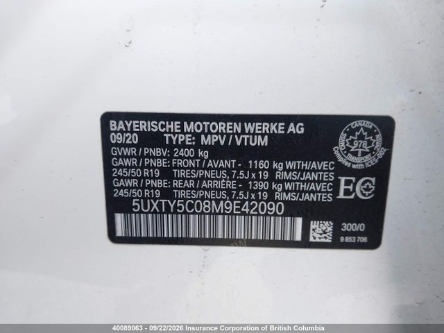 5UXTY5C08M9E42090 BMW X3