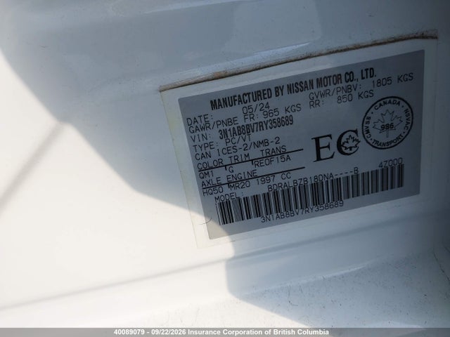 Aukcja sprzedaży 2024 Nissan Sentra S/s Plus, vin: 3N1AB8BV7RY358689, numer aukcji: 40089079