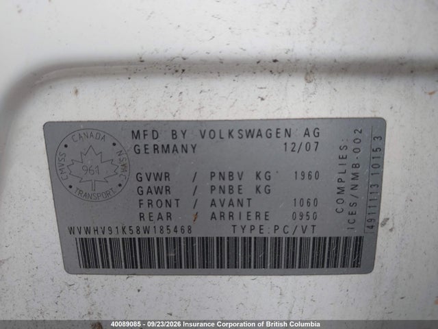 Auction sale of the 2008 Volkswagen Gti, vin: WVWHV91K58W185468, lot number: 40089085