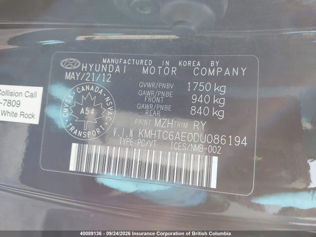 Aukcja sprzedaży 2013 Hyundai Veloster Turbo, vin: KMHTC6AE0DU086194, numer aukcji: 40089136