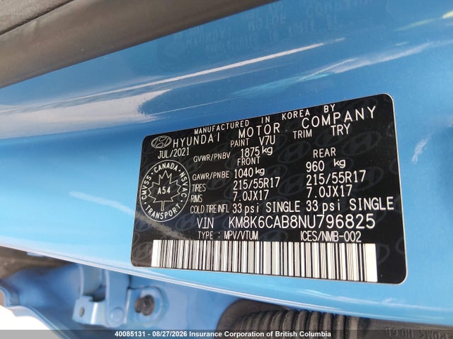 2022 Hyundai Kona Sel მანქანა იყიდება აუქციონზე, vin: KM8K6CAB8NU796825, აუქციონის ნომერი: 40085131