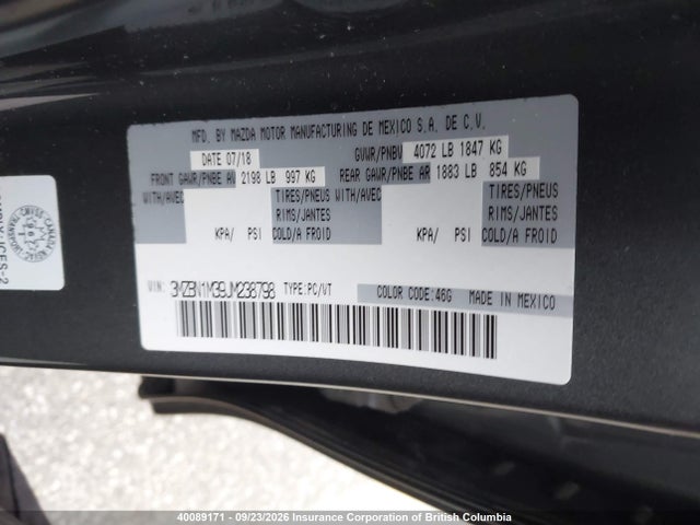 Продаж на аукціоні авто 2018 Mazda 3 Grand Touring, vin: 3MZBN1M39JM238798, номер лоту: 40089171
