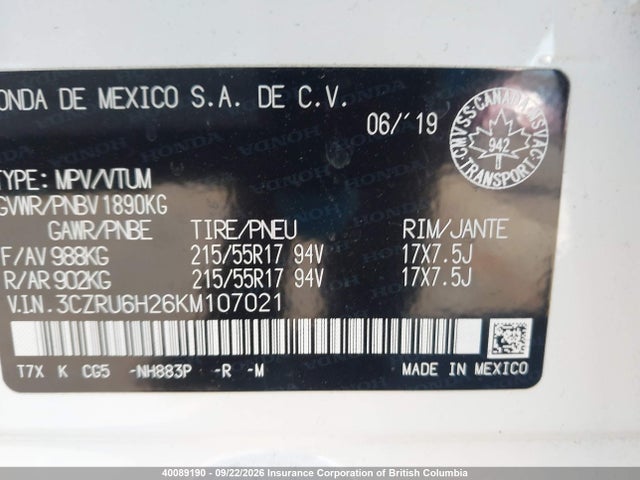 Honda HR-V 2019 3CZRU6H26KM107021 Image 9
