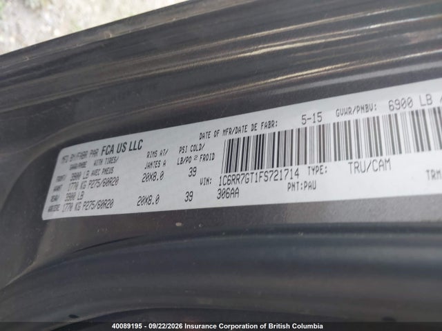 RAM 1500 Slt 2015 1C6RR7GT1FS721714 Image 19