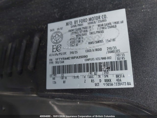 40084690 :رقم المزاد ، 1FTYR44E18PA35090 vin ، 2008 Ford Ranger Super Cab مزاد بيع