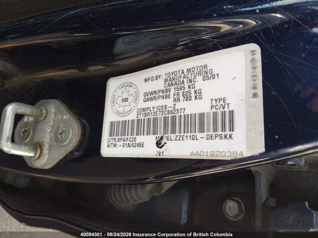Aukcja sprzedaży 2002 Toyota Corolla Ce/le/s, vin: 2T1BR12E72C862377, numer aukcji: 40084301