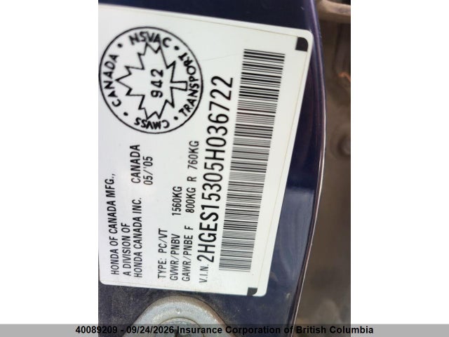 Aukcja sprzedaży 2005 Honda Civic, vin: 2HGES15305H036722, numer aukcji: 40089209