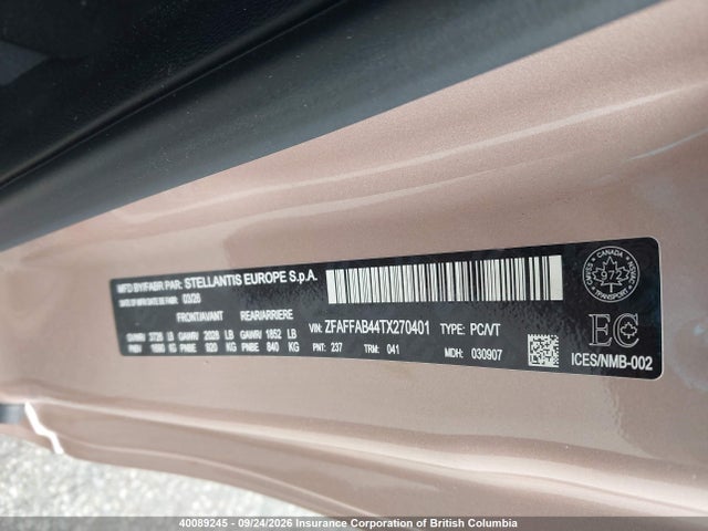 2026 Fiat 500e Bev Pop მანქანა იყიდება აუქციონზე, vin: ZFAFFAB44TX270401, აუქციონის ნომერი: 40089245