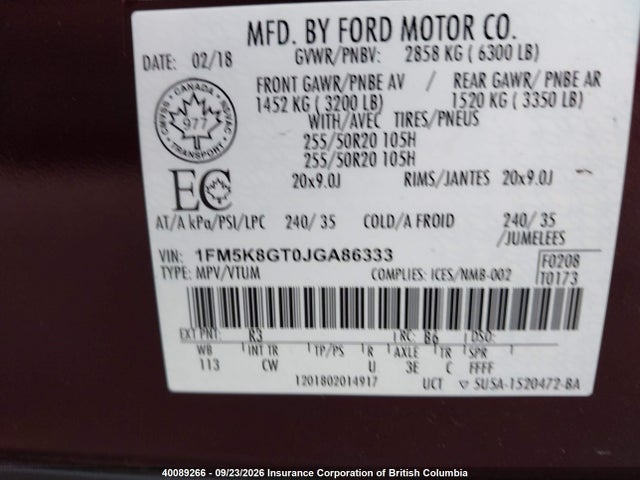 Auction sale of the 2018 Ford Explorer Sport, vin: 1FM5K8GT0JGA86333, lot number: 40089266