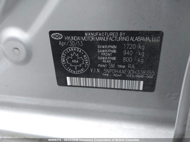Aukcja sprzedaży 2013 Hyundai Elantra Gl, vin: 5NPDH4AE9DH338355, numer aukcji: 40089276