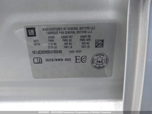 Chevrolet Sonic 2014 1G1JC5EH5E4166949 Image 9