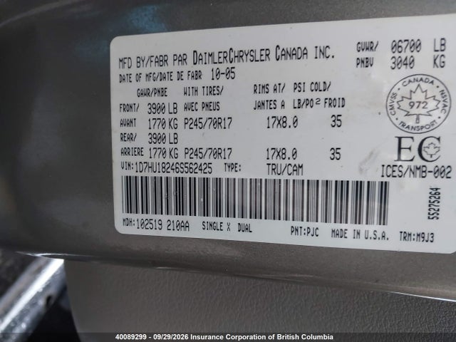 40089299 :رقم المزاد ، 1D7HU18246S562425 vin ، 2006 Dodge Ram 1500 St/slt مزاد بيع