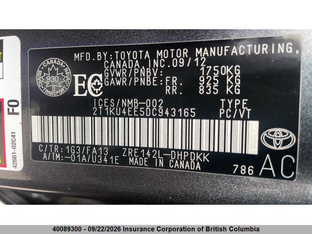 40089300 :رقم المزاد ، 2T1KU4EE5DC943165 vin ، 2013 Toyota Corolla Matrix مزاد بيع