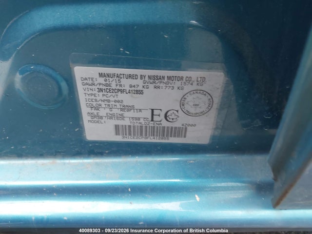 Aukcja sprzedaży 2015 Nissan Versa, vin: 3N1CE2CP9FL412855, numer aukcji: 40089303