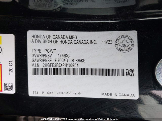 Honda Civic 2023 2HGFE2F5XPH100964 Image 9