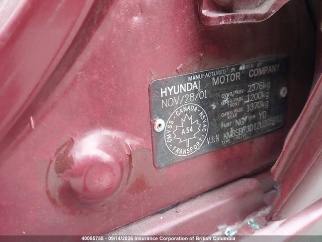 Продаж на аукціоні авто 2002 Hyundai Santa Fe, vin: KM8SB73D12U205912, номер лоту: 40085755