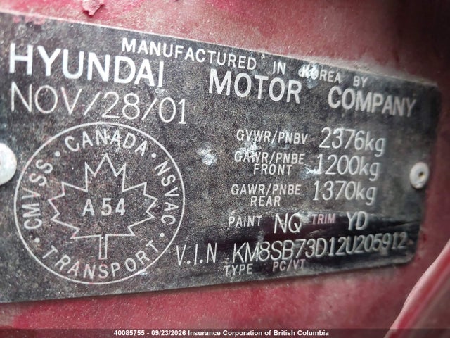 Продаж на аукціоні авто 2002 Hyundai Santa Fe, vin: KM8SB73D12U205912, номер лоту: 40085755