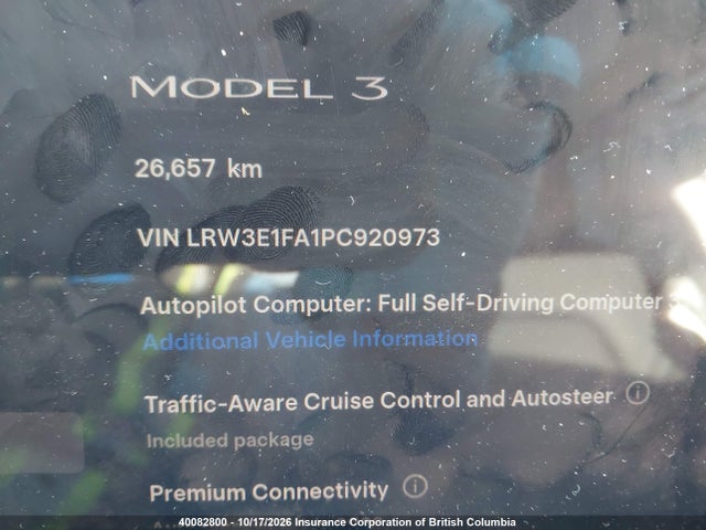 LRW3E1FA1PC920973 Tesla MODEL 3