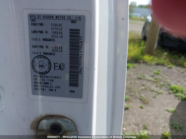 Aukcja sprzedaży 2020 Nissan Nv200 2.5s/2.5sv, vin: 3N6CM0KN6LK706877, numer aukcji: 40085471
