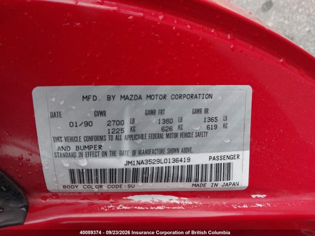 Auction sale of the 1990 Mazda Mx-5 Miata, vin: JM1NA3529L0136419, lot number: 40089374