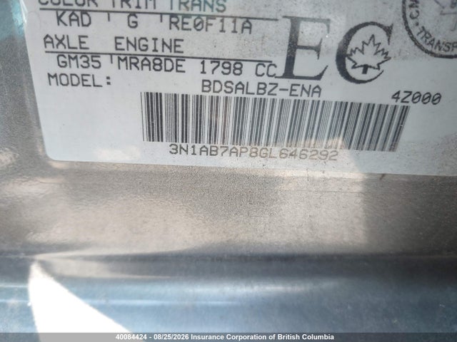 Aukcja sprzedaży 2016 Nissan Sentra S/sv/sr/sl, vin: 3N1AB7AP8GL646292, numer aukcji: 40084424