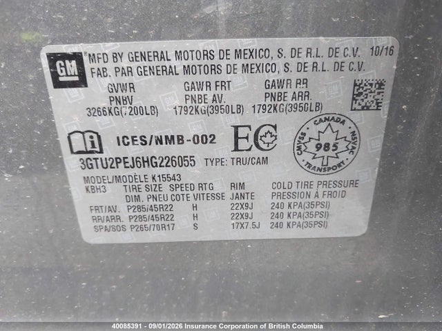 Продаж на аукціоні авто 2017 Gmc Sierra K1500 Denali, vin: 3GTU2PEJ6HG226055, номер лоту: 40085391