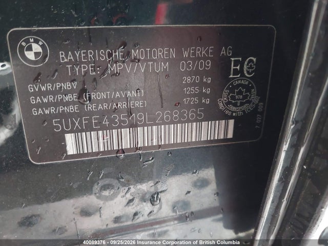 40089376 :رقم المزاد ، 5UXFE43519L268365 vin ، 2009 Bmw X5 مزاد بيع